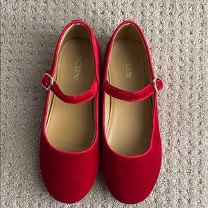 Red J. Crew Maryjane velour shoe. Girls size 1.5